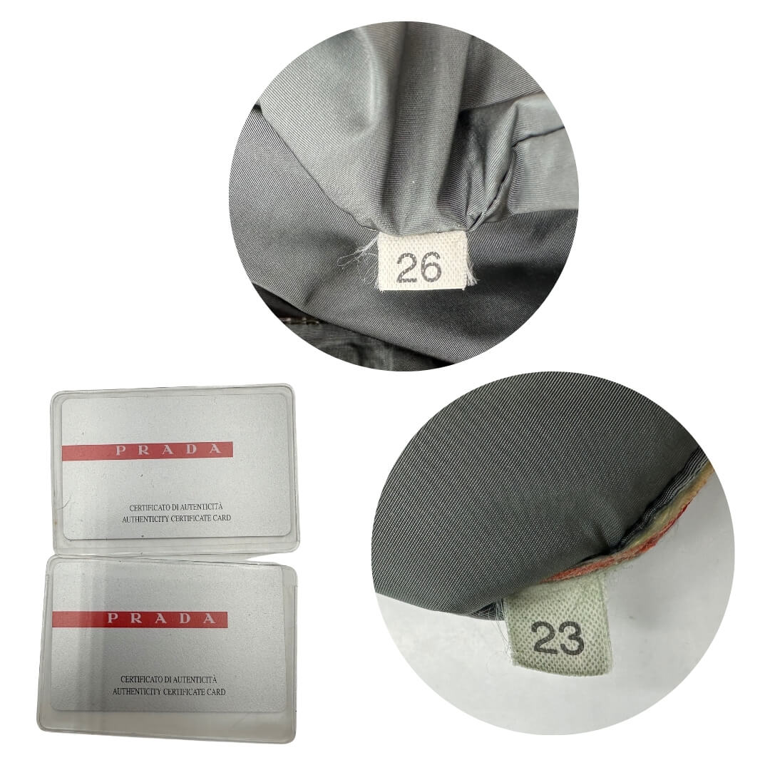 Borsa Prada in nylon arancione con finiture in pelle grigia e parti metalliche argentate