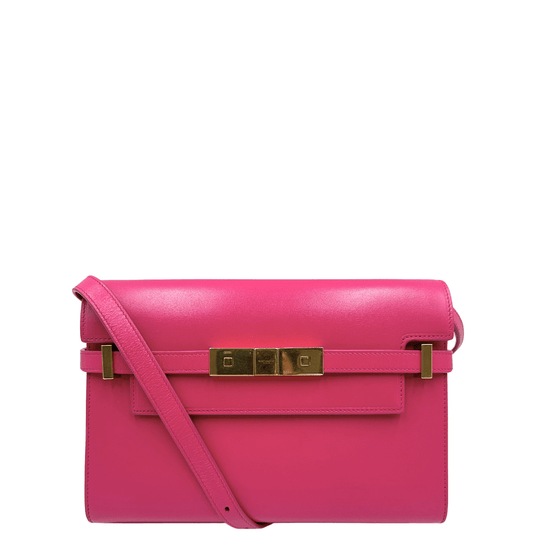 Front Borsa Saint Laurent in pelle fucsia con parti metalliche dorate, munita di una tracolla allungabile regolabile con fibbia, da portare a spalla oppure a mano