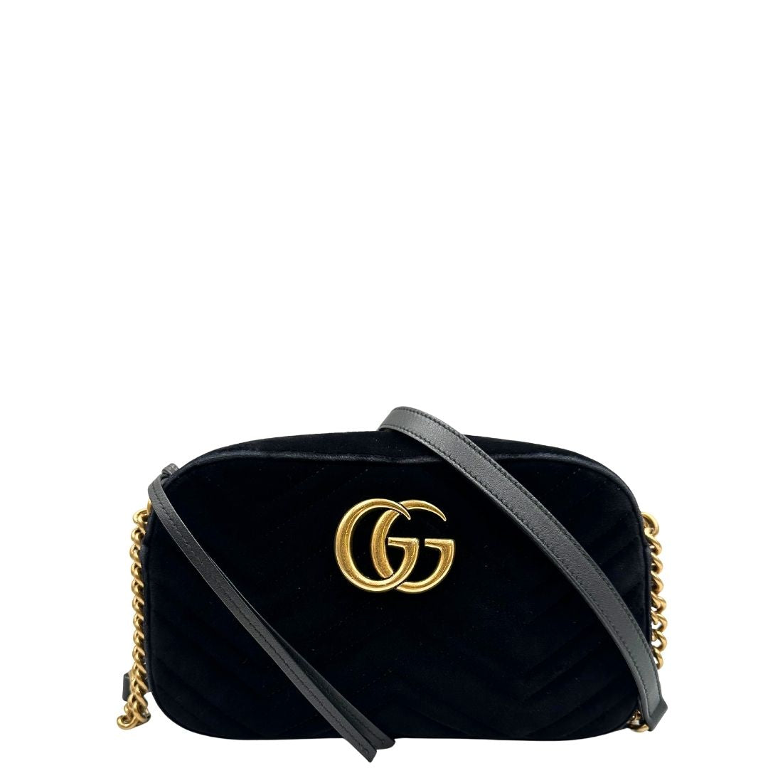 Borsa Gucci Nera Velluto Borsa A Tracolla GG Marmont In Velluto