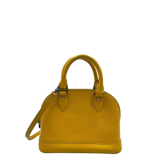 Borsa Alma BB Louis Vuitton in pelle epi gialla, rifinita con parti metalliche argentate e dotata di doppi manici stondati e una tracolla amovibile, front