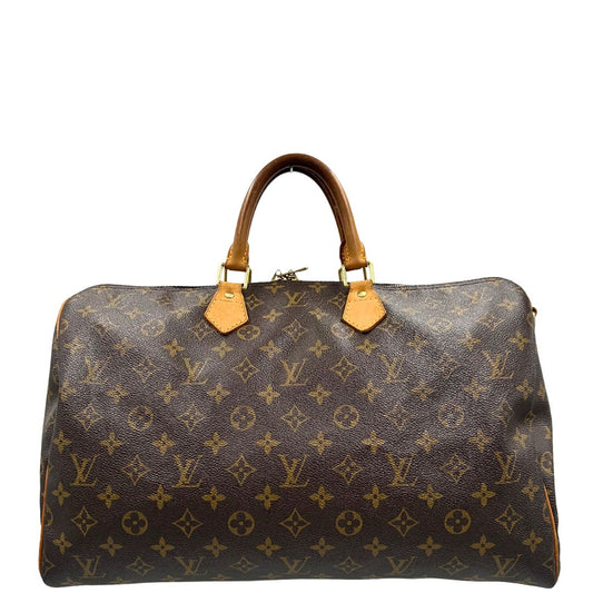 front Borsa Louis Vuitton in canvas marrone monogram con finiture in vacchetta naturale e parti metalliche dorate; munita di doppi manici stondati. Completa di dustbag, lucchetto e chiave.