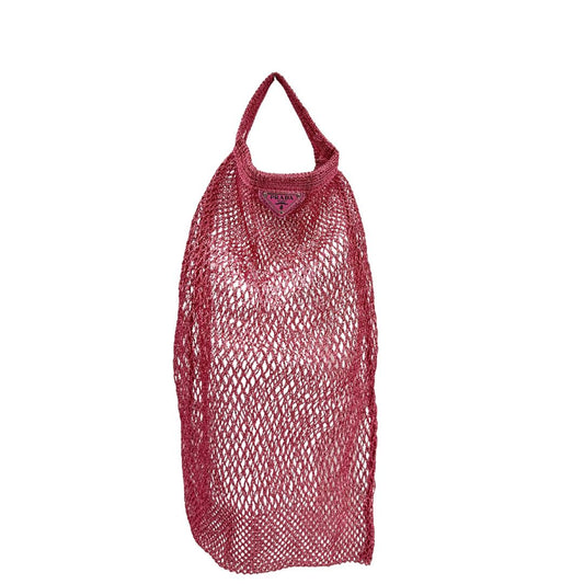 front Borsa Prada in nylon effetto rete in maglia color rosa metallico con parti metalliche argentate. Completa di scatola, di lusso, eccellenti condizioni.
