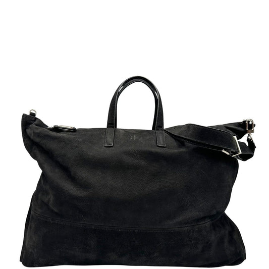 front Borsa Hags in pelle nabuk nera con parti metalliche argentate, munita di doppi manici e una tracolla amovibile e regolabile. Completa di dustbag e cartellino, di lusso, ottime condizioni, usata.