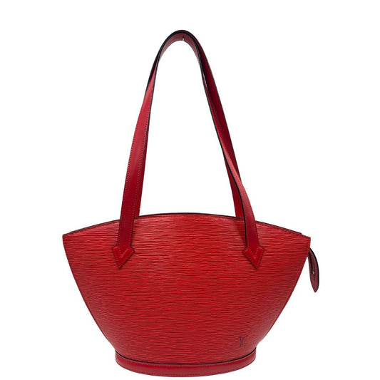 front Borsa Louis Vuitton in pelle epi rossa con parti metalliche dorate; munita di doppi manici, indossabile a spalla. Completa di dustbag, di lusso, originale, ottime condizioni, usata.