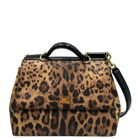 front Borsa Dolce & Gabbana in canvas con trama animalier, finiture nere e parti metalliche dorate; munita di un manico singolo e un manico amovibile, di lusso, originale, ottime condizioni.