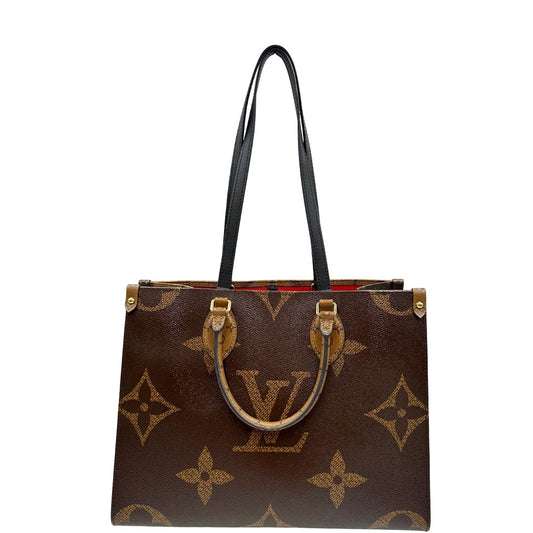 front Borsa Louis Vuitton in canvas marrone monogram Giant e monogram Reverse, con parti metalliche dorate; munita di doppi manici stondati e doppi manici per poterla indossare comodamente a spalla. Completa di scatola, di lusso, originale, ottime condizioni, usata.