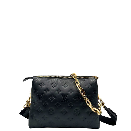 front Borsa LV in pelle nera monogram, di lusso, originale, ottime condizioni, usata.