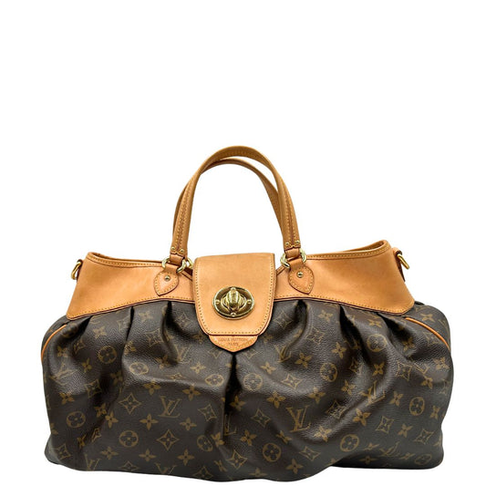 Front, Borsa LV Trouville in tela monogram e vacchetta naturale. Originale, usata, di lusso, in ottime condizioni.