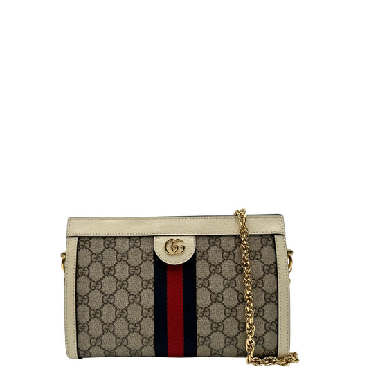 Front, Tracolla Ophidia GG con iconica striscia Web blu e rossa, di lusso, originale, ottime condizioni, usata.