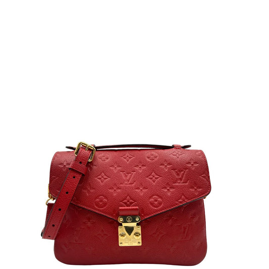 front Borsa LV Métis in pelle martellata monogram rossa, di lusso, originale, usata.