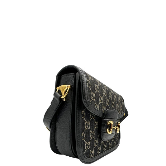 Borsa Gucci Horsebit in tessuto denim nero nella versione media, di lusso, originale, eccellenti condizioni, usata