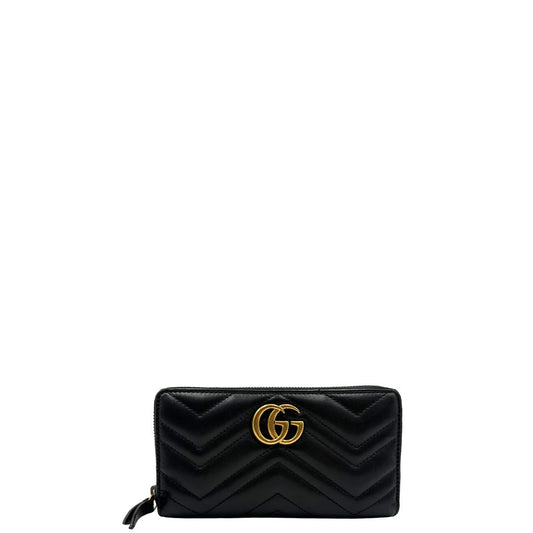 Portafoglio Gucci Marmont in pelle nera e hardware dorato