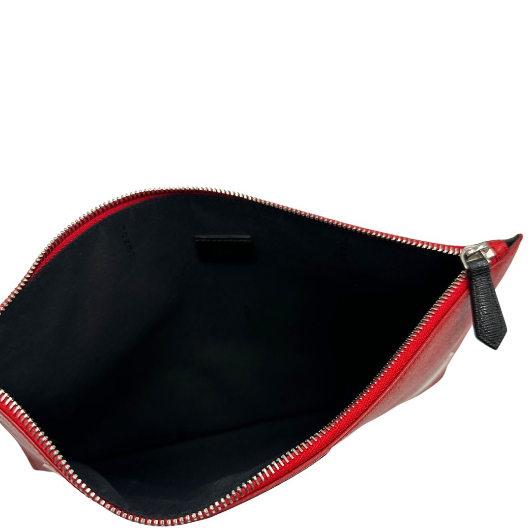 interno Pochette Fendi in pelle con stampa Monster, di lusso, originale.