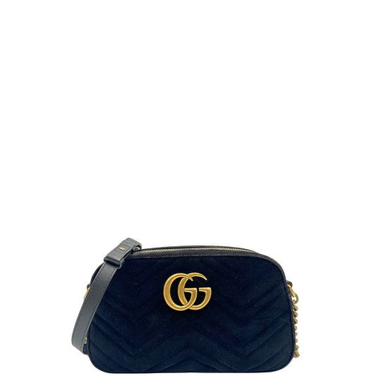 front Camera Bag Gucci nera velvet e hardware dorato, indossabile a tracolla, di lusso, originale, ottime condizioni.