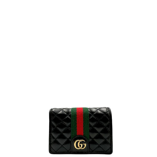 Portafoglio Gucci in pelle nera con dettaglio Web verde e rosso