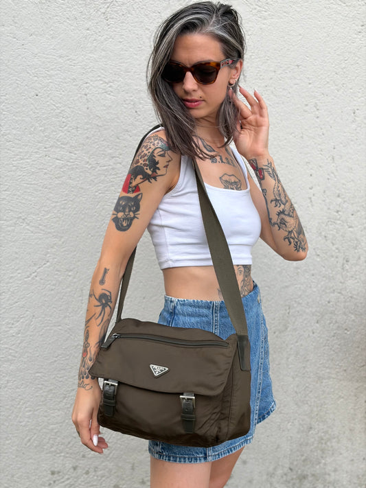 Cartella Prada nylon verde