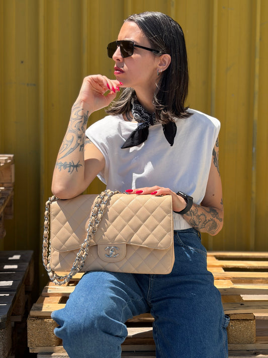 Borsa Chanel Timeless caviar beige