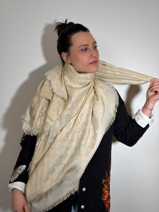 Scialle Louis Vuitton avorio monogram