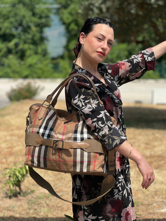 Shopper Burberry con tracolla tartan