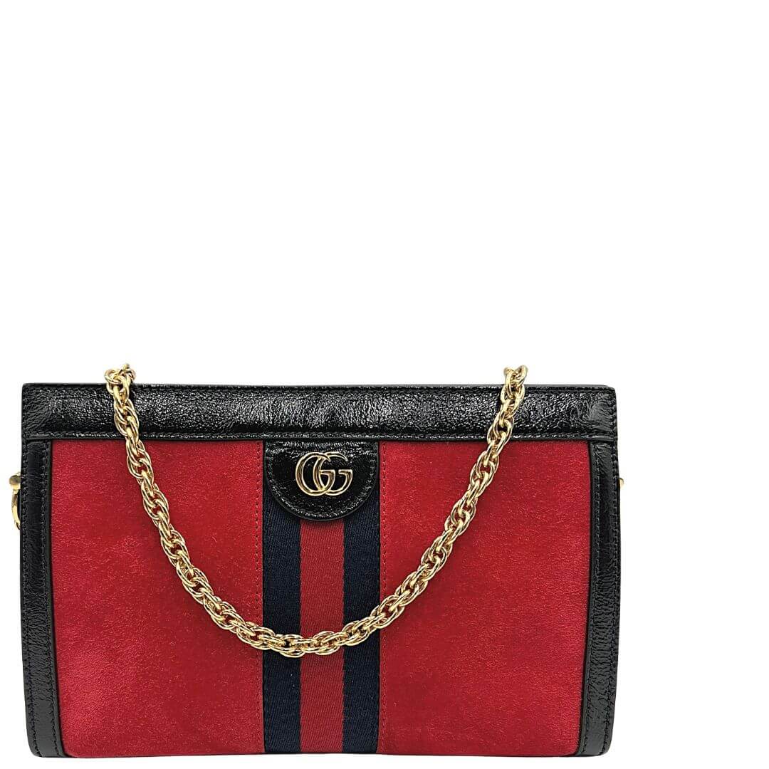 RvceShops - 739076AAA9F  Gucci Aphrodite Mini Shoulder Bag 'Black' - Borsa  a tracolla Gucci Ophidia in camoscio rosso e pelle martellata nera