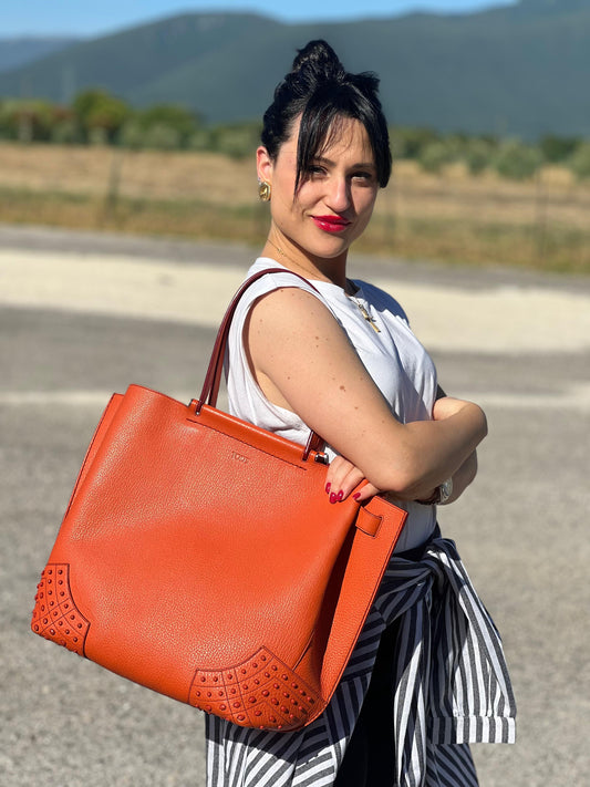 Shopper Tod's arancione in pelle