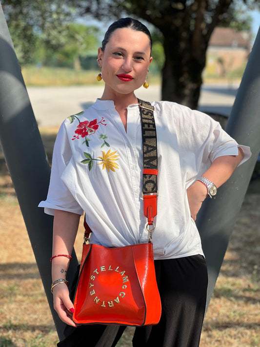 Tracolla Stella McCartney con logo arancione corallo