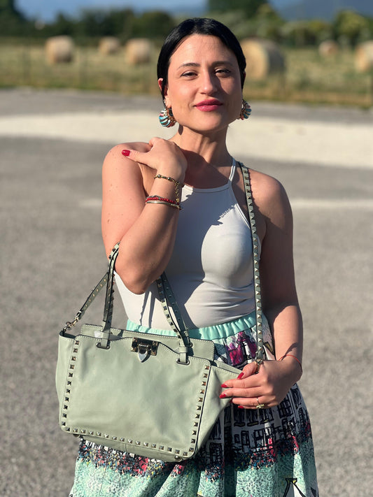 Shopper Rockstud Valentino Garavani verde salvia