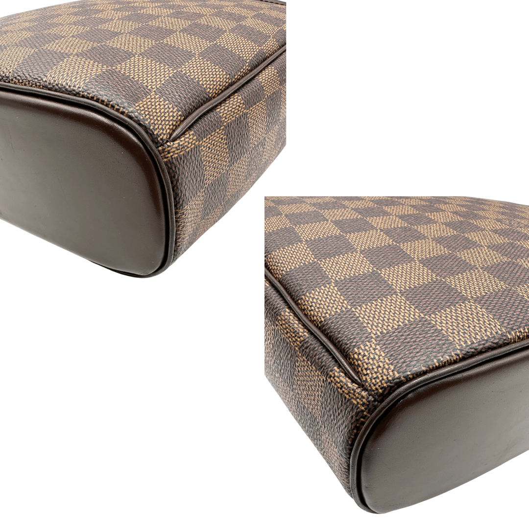 Angoli Borsa Louis Vuitton Ipanema in canvas Damier Ébène con finiture in pelle testa di moro e parti metalliche dorate. Munita di tracolla fissa. Originale, usato, in condizioni ottime.