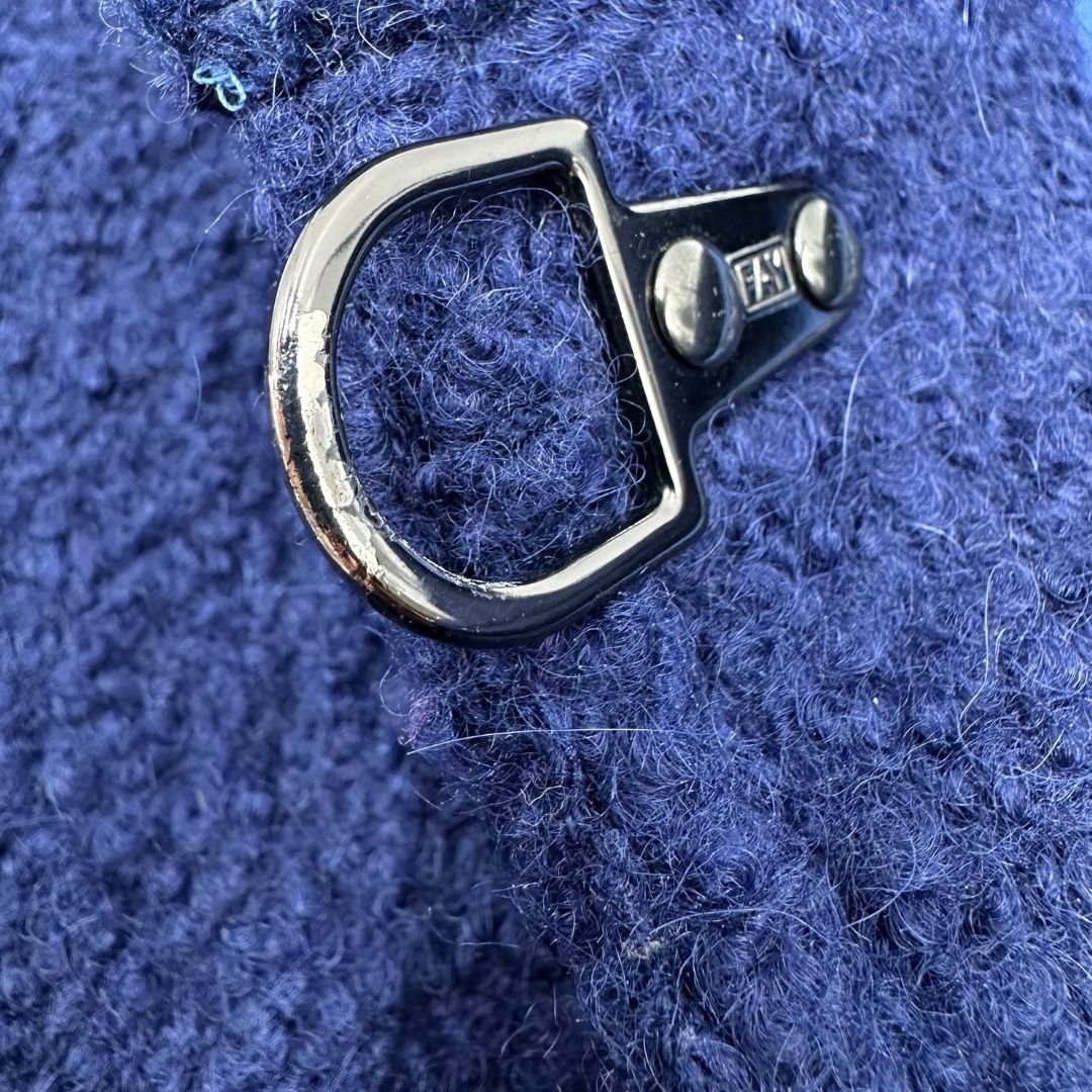 Cappotto Fay blu con inserti metallici effetto renio, in 54% lana vergine, 37% mohair e 3% poliammide, di lusso, originale, ottime condizioni.