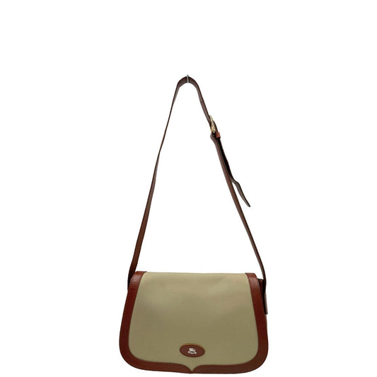 front Borsa Burberry in tessuto con finiture color cognac e parti metalliche dorate; munita di una tracolla regolabile, di lusso, originale, ottime condizioni.