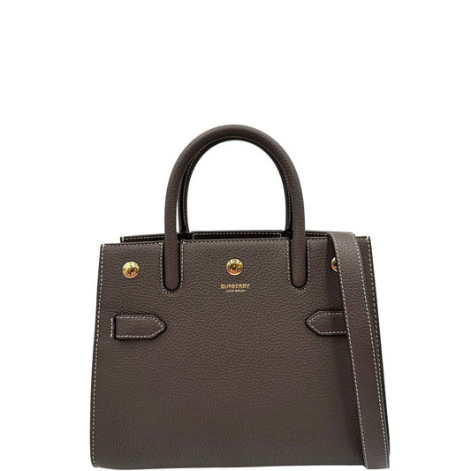 front Borsa Burberry in pelle marrone martellata con interni in trama tartan, di lusso, originale, eccellenti condizioni, usata.