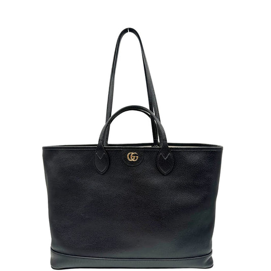 front Shopper Gucci in pelle nera impreziosita da doppia GG in metallo dorato, di lusso, originale, ottime condizioni, usata.