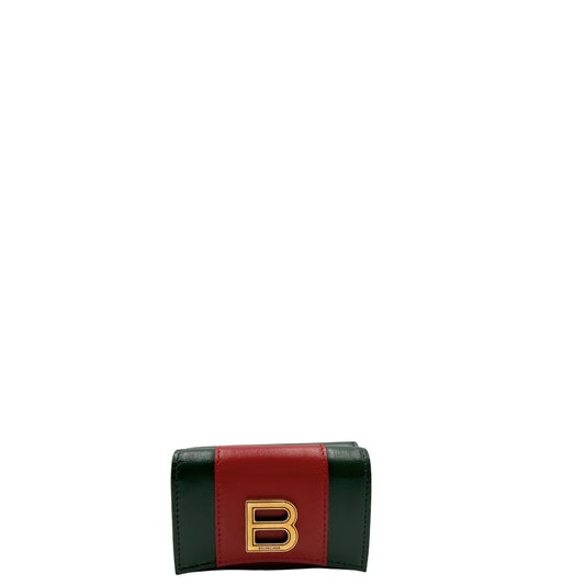 Front, Portafoglio Gucci x Balenciaga The Hacker Project in pelle verde e rossa con hardware oro anticato. Originale, usato, di lusso, in condizioni eccellenti.