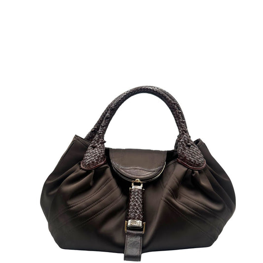 front borsa Fendi Spy marrone con interni trama Zucca, di lusso, originale, ottime condizioni, usata.