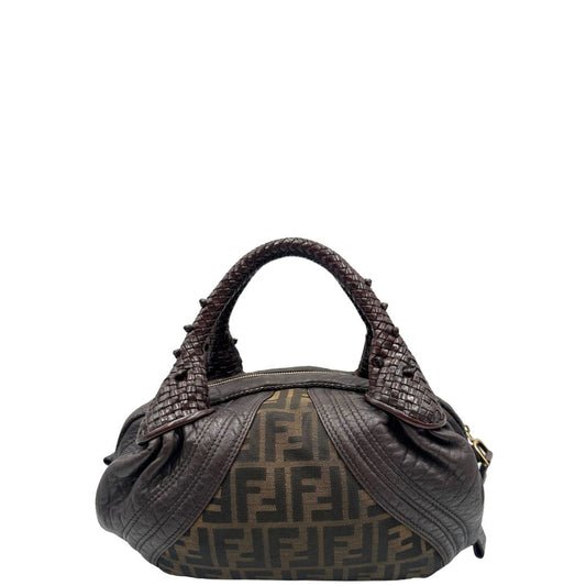 front Borsa Fendi Spy in tessuto trama Zucca e finiture in pelle, di lusso, originale, ottime condizioni, usata.
