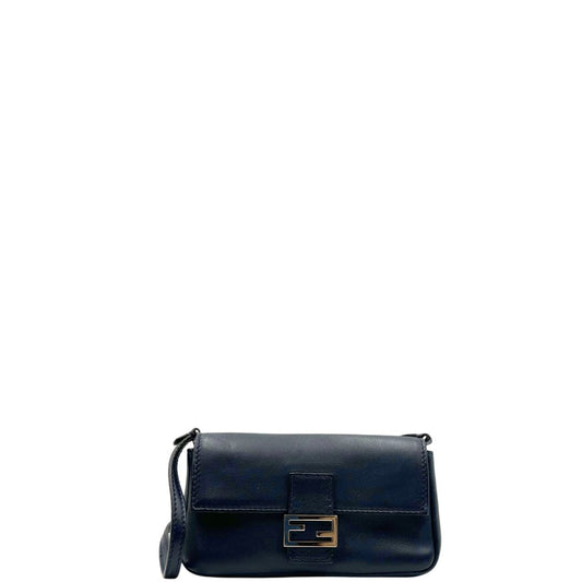 front Baguette Fendi mini in pelle blu, di lusso, originale, ottime condizioni, usata.