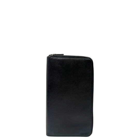 Portafoglio Prada in pelle nera, di lusso, originale, ottime condizioni, usato.