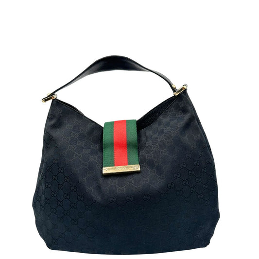 Hobo Gucci GG nera con iconica striscia Web verde e rossa, di lusso, originale, ottime condizioni, usata.