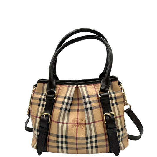 front Shopper Burberry in canvas tartan beige e finiture in pelle marroni, di lusso, originale, ottime condizioni, usata.
