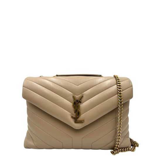 front Borsa Saint Laurent in pelle beige trapuntata nella versione media, di lusso, originale, ottime condizioni, usata.