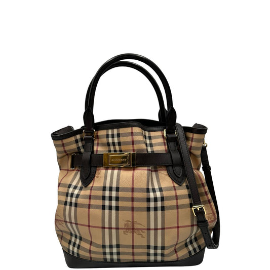 front Borsa Burberry in canvas tartan e finiture in pelle marroni, di lusso, originale, ottime condizioni, usata.