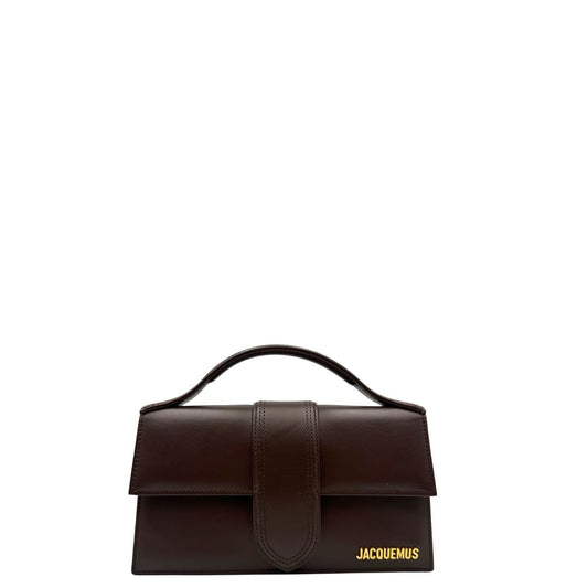 Front, Borsa Jacquemus nella versione Le Grand Bambino in pelle color marrone cioccolato, da portare a mano o a tracolla. Originale, usata, di lusso, in ottime condizioni.