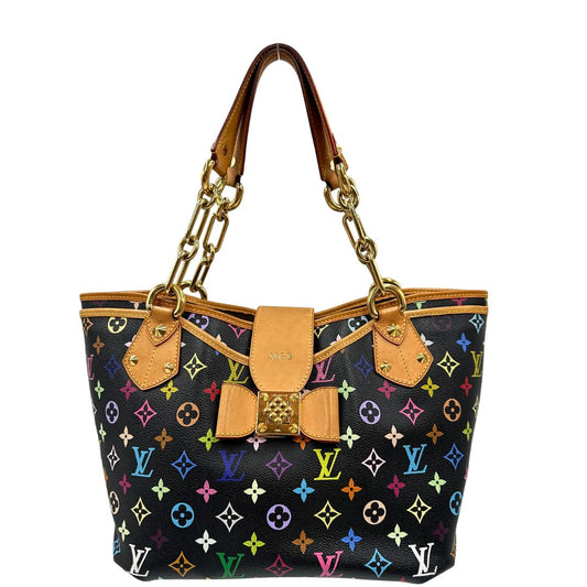 front Borsa Louis Vuitton Annie in canvas Monogram Multicolore nera, iconico modello realizzato in collaborazione con Takashi Murakami, di lusso, originale.