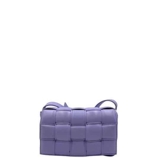 front Borsa Cassette Padded in pelle con classica trama Bottega Veneta a intreccio lilla, di lusso, originale, eccellenti condizioni.