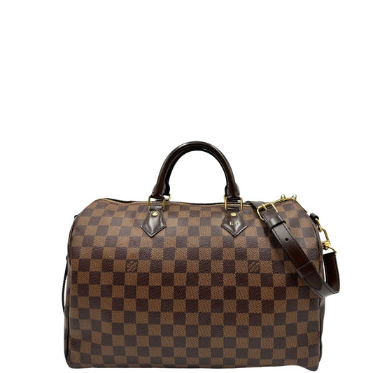 front Bauletto Speedy 35 LV Bandoulière in canvas Damier Ébène marrone, di lusso, originale, ottime condizioni, usato.