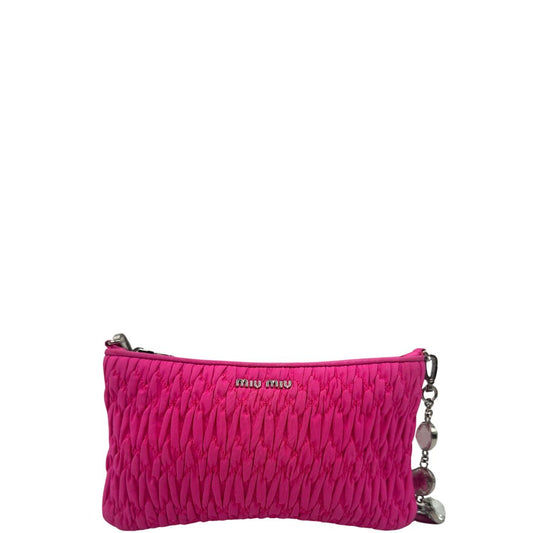 front Borsa Miu Miu in faille crystal pink, munita di una tracolla impreziosita da strass, di lusso, originale, ottime condizioni, usata.