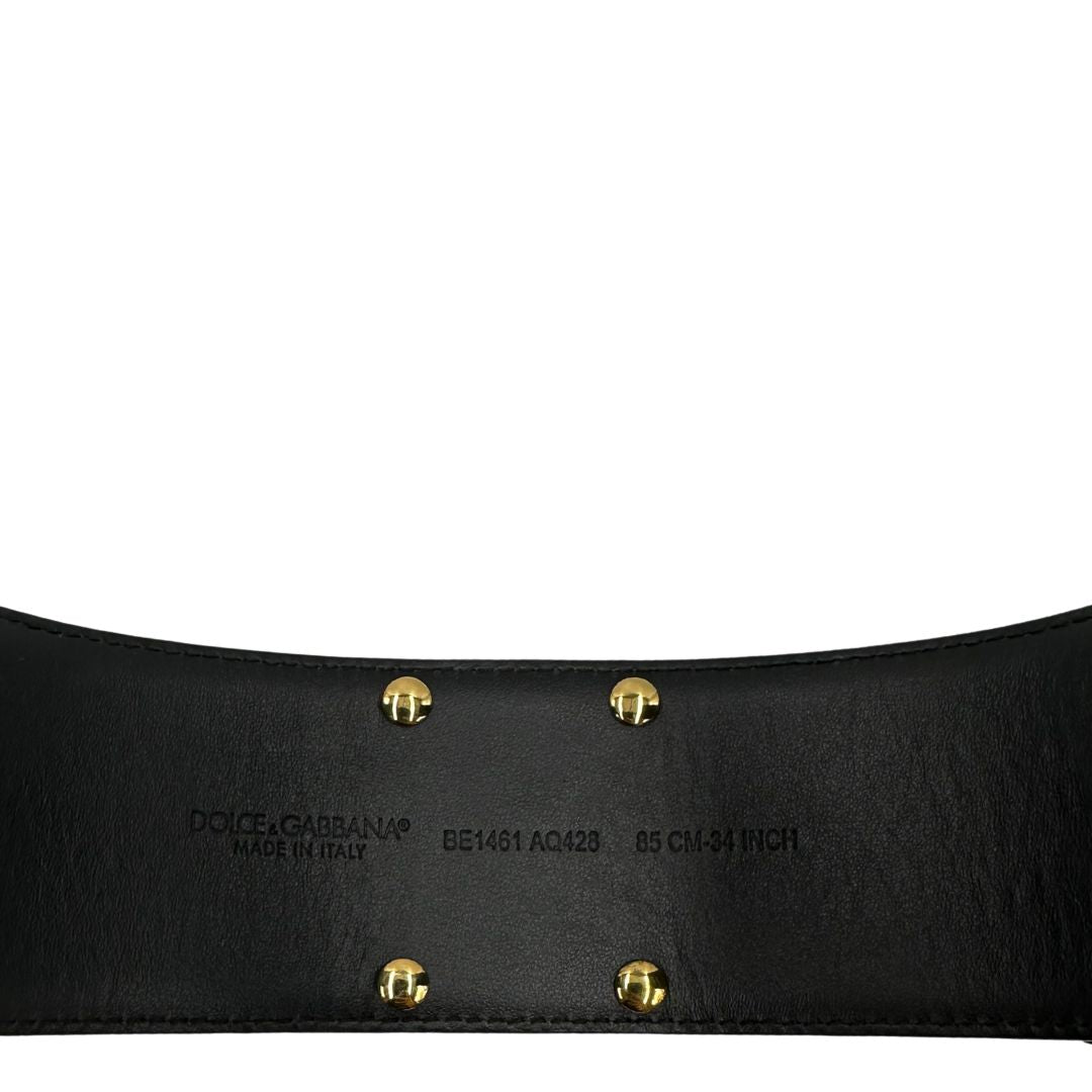 Cintura D&G in pelle nera e tessuto elasticizzato con hardware dorato, di lusso, originale, ottime condizioni
