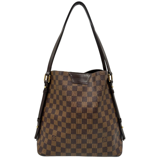Borsa LV in canvas Damier Ébène e hardware dorato, indossabile a spalla, di lusso, usata, originale