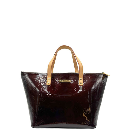 front Borsa Louis Vuitton in pelle vernis bordeaux monogram e hardware dorato, di lusso, originale, ottime condizioni, usata.