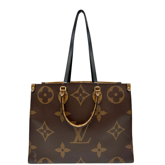 Front, Borsa LV OnTheGo nella versione GM in canvas marrone monogram Giant e monogram Reverse. Originale, usata, di lusso, in ottime condizioni.